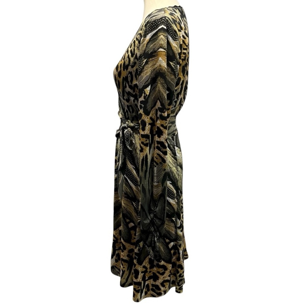 Hale Bob Animal Print Long Sleeve Faux Wrap Dress Women’s Medium - Picture 7 of 12